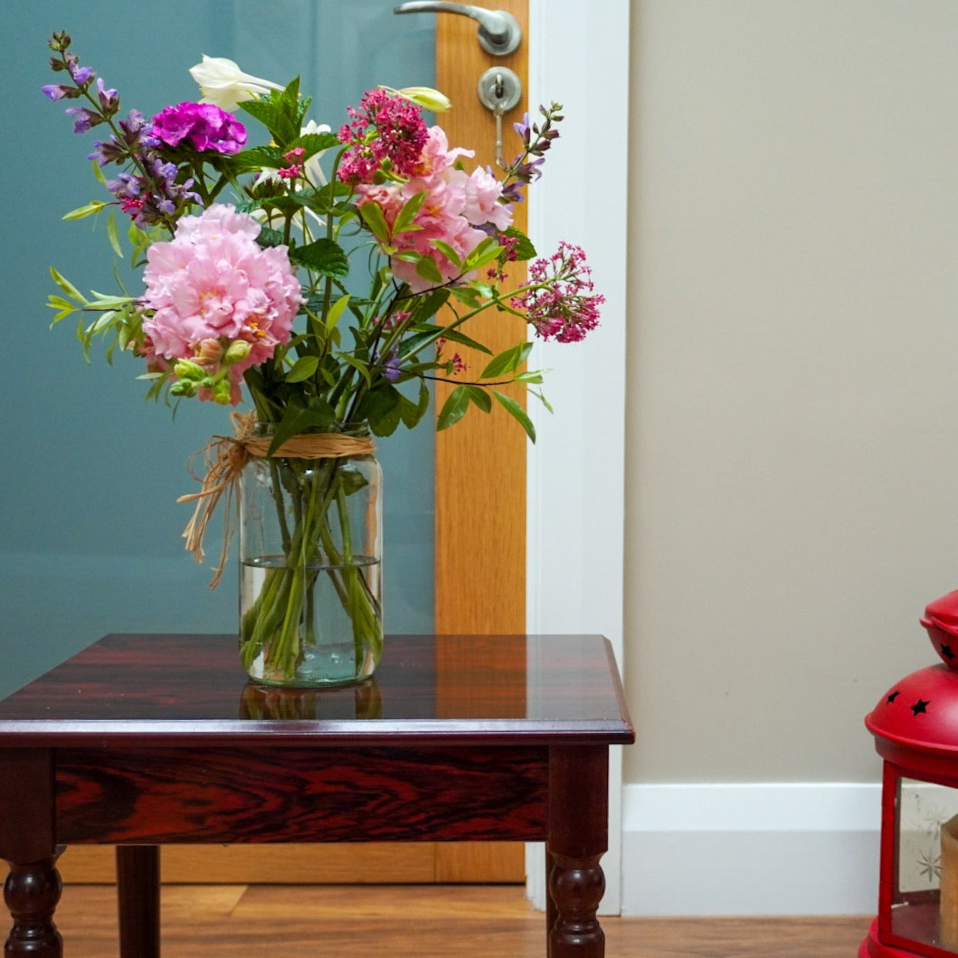 Bouquet of seasonal flowers grown in Naas. This arrangement is sold in a jar.