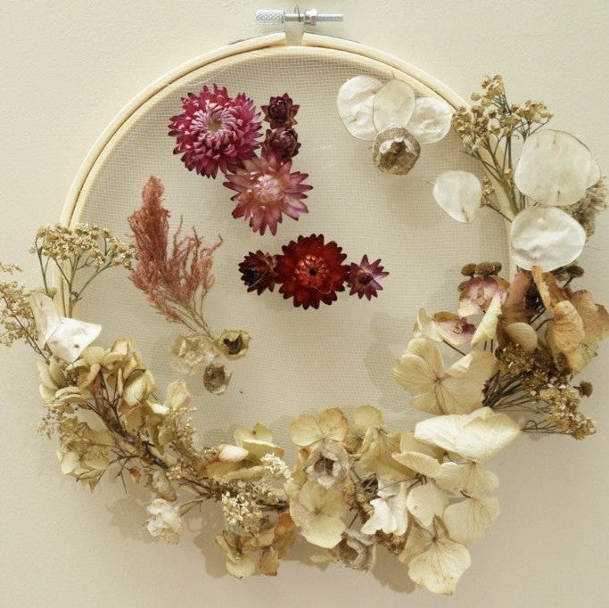 Decorative wreath made of dried flowers grown and preserved in my flower farm in Naas, co. Kildare